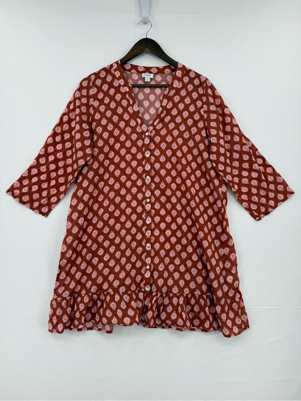 J. Crew Factory Printed Button Down Tunic Women’s Small Rust Orange 100% Cotton